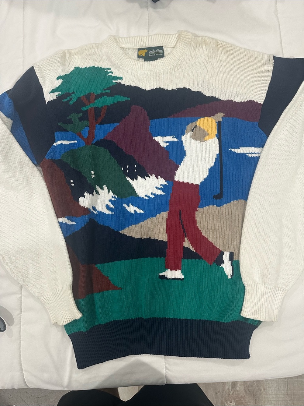 Vintage Jack Nicklaus Golden Bear Golf Sweater Men's Large Knit Golfer Preppy